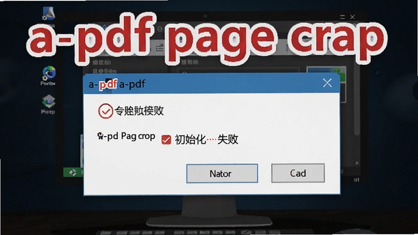 一张电脑屏幕显示a-pdf page crop 软件错误提示弹窗的示意图,弹窗内容为“初始化失败”,背景为深色桌面,画面清晰,突出软件名称a-pdf page crop 和错误信息。