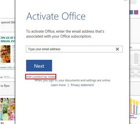 Office2016家庭和学生版激活密钥输入页面截图