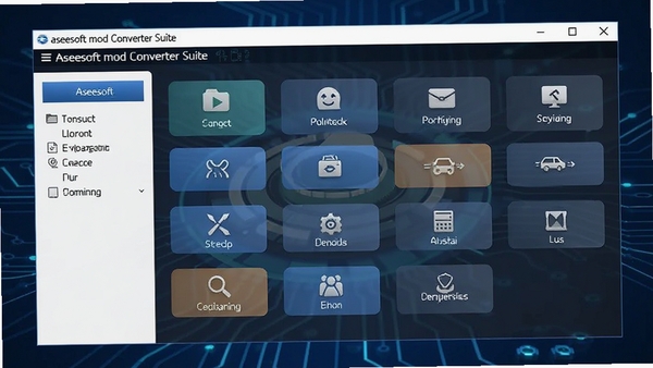 Aiseesoft mod converter suite软件主界面预览图,展示其简洁直观的操作面板和主要功能按钮布局,背景为深蓝色科技感风格