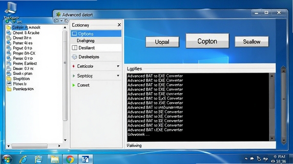 Advanced BAT to EXE Converter �����������ͼ�����Ϊ�ļ��б���ѡ����壬�Ҳ�Ϊת����ť����־��������������������������Windows����������ɫ������Ϊ���������滷����ͻ�����ߵ�רҵ����ʵ����