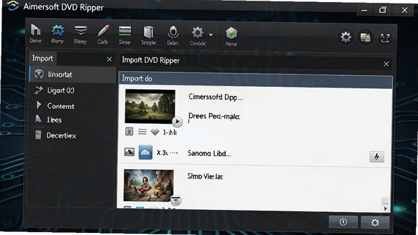 高清视频转换软件Aimersoft DVD Ripper的主界面截图,展示其简洁的工具栏与影片导入列表,背景为深色科技感风格,强调软件的专业性与易用性