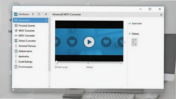 Aimersoft MOV Converter软件主界面全貌,展示简洁的窗口布局,左侧为功能列表,右侧为视频添加区域,背景为浅灰色桌面,整体风格现代清晰,软件名称Aimersoft MOV Converter位于窗口顶部。
