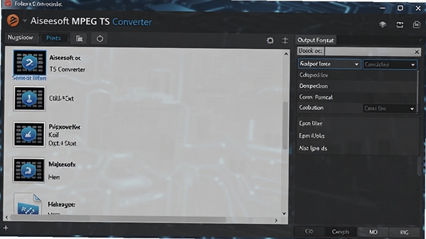 ��Ƶת����������̨���棬��ʾAiseesoft MPEG TS Converter�����ڣ����Ϊ��Ƶ�ļ��б����Ҳ�Ϊ�����ʽѡ�����Ϊ��ɫ�Ƽ��з��ͼ�����������廭��רҵ������