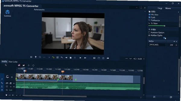 Aiseesoft MPEG TS Converter��Ƶ�༭���棬��ʾʱ�����ϵĲü����ߺ�ˮӡ����ѡ�����Ϊ����ɫ����������岼�ֹ���������չʾ�༭�����е�Ԥ��Ч��