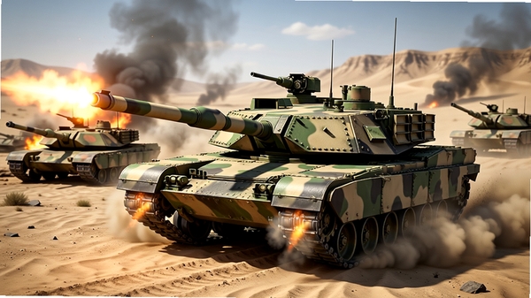 �ִ�3D̹�˶�ս��ϷThe Tank���Ӿ�ͼ��һ���Բ�Ϳװ����ս̹��������������ɳĮս���Ͽ����ڿڻ����������ɳ����֯�������б����ٵĵз�̹�˲к���Զ����ɽ�𣬻�����õ�Ӱ����Ӱ��Ⱦ��ϸ�ڱ��棬��ǹ�ͼͻ��ս����Χ�����дʵӲ��