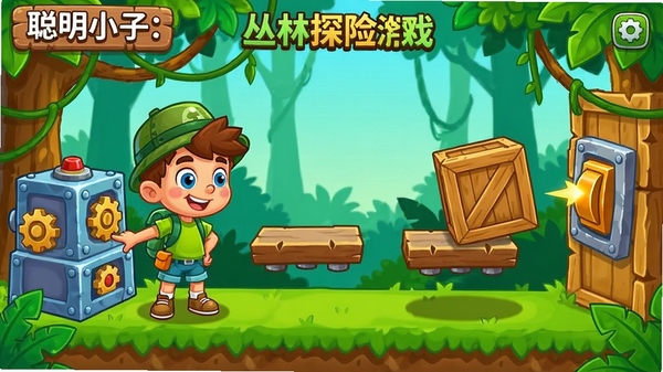 ����С�ӣ�����̽����Ϸ���չؿ���ͼ������վ�ڻ����Աߣ�ǰ�����ƶ�ƽ̨��ľ�䣬��Ҫ�ƶ����Ӵ������أ�����չʾ����Ԫ�أ���ͨ���ɫ��������ϸ�ڷḻ