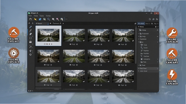Artizen HDR�������н�ͼ����ʾ���Ų�ͬ�ع���Ƭ�ĵ�����棬���������ڲ�����������������Ԥ��ͼ������������Χ�й����Ų�ͼ���빤����ʾ��������רҵ������Ϊ��͵�����ɫ���䣬ͻ�������ȶ����빦��ȫ����