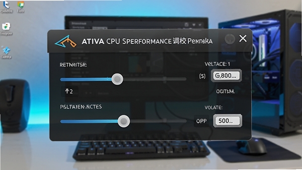 ativa cpu speed性能调校面板图示,展示倍频调节滑块与电压选项,背景为简洁的电脑桌面,色调明亮,调节项清晰易辨