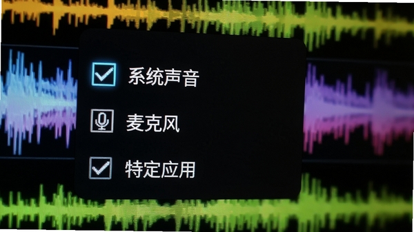 Audio Record Wizard��Դѡ�������д����ʾ��ϵͳ������������˷硱�͡��ض�Ӧ�á������ɹ�ѡѡ�����Ϊ��ɫ��Ƶ����ͼ