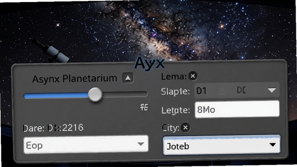 Asynx Planetarium������ʱ��͵ص���������д����ʾ���ڵ��ڻ��顢��γ��������Լ�����ѡ�������˵�������Ϊ�ǿ�ģ����ͼ����������չʾ��ͬʱ���µ��ǿձ仯