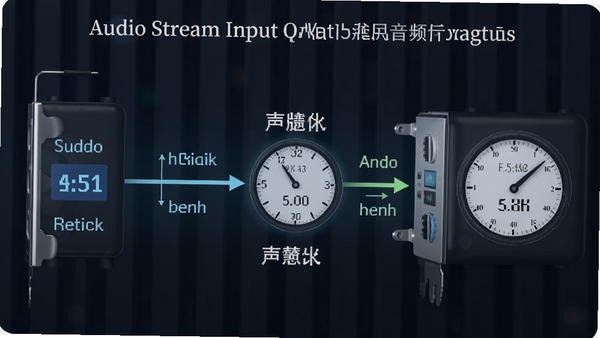 Audio Stream Input Output低延迟音频传输示意图,数据流从软件到声卡,毫秒计时器,清晰流畅