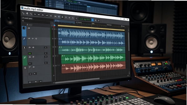 ��Ƶ�༭��������̨���棬��������ͼ������ʾ����������audio mp3 editor�ڽ������Ͻǣ�����Ϊ��ɫרҵ���������һ������ƹ�۽�����Ļ�͵���̨�ϣ�����ϸ�ڷḻ�����дʵ