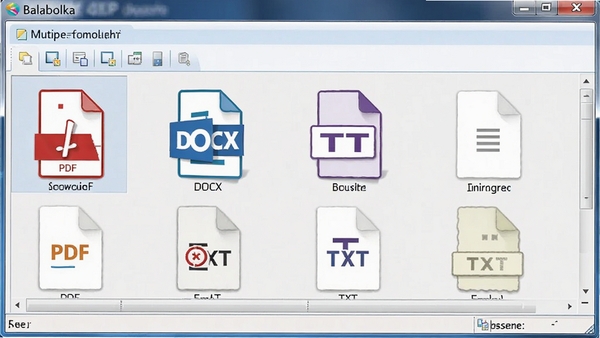 Balabolka软件界面,展示多格式文件导入功能,窗口内显示PDF、DOCX、TXT等文件图标,软件名称清晰可见