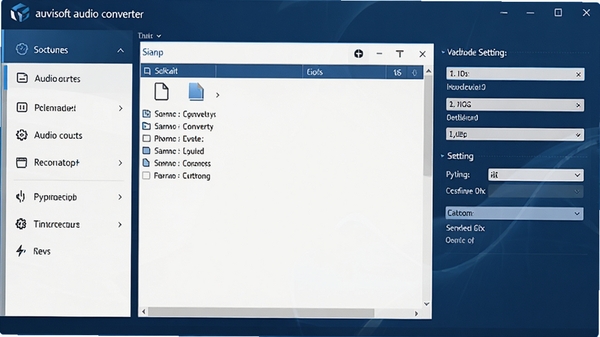 ����������Ԥ��ͼ��չʾauvisoft audio converter����Ƶ��ʽת��������壬���Ϊ�����б����Ҳ�Ϊ�ļ��б���ת������ѡ���������������ɫ���������Ͱ�ɫΪ�����ִ���ʮ�㣬������Ⱦ����Ʒչʾ���