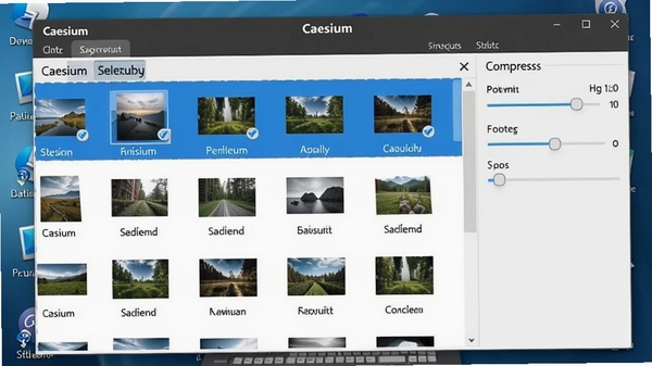 Caesium��������ѹ���������棬��ʾ����ͼƬ�ļ��б���ѡ��״̬�������Ҳ���ʾѹ���������ڻ��飬����Ϊ���ĵ������棬��������ռ��Ҫ���棬ͼƬ�б������ɼ�����������Caesium�����ڽ��涥��