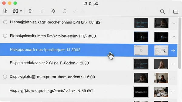 ClipX��������ʷ��¼���ܽ�ͼ������չʾ���������ڣ��б����ж�����ͬ���ı���ͼƬ����ͼ��¼�������ͣ��һ����¼�ϣ�������ʾ������Ϊǳ��ɫ��ͻ����¼��Ŀ���������У��������ɾ����࣬�������Ч��������