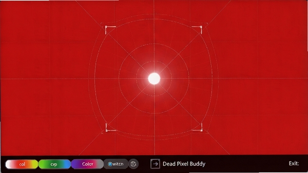 Dead Pixel Buddyȫ�������⻭�棬��ʾ��ɫ��ɫ��������Ļ������һ�����Եİ�ɫ���㣬��Χ��ϸ΢�������߸�����λ������ײ�����ɫ�л���ť���˳���ʾ��������רҵ��ֱ��