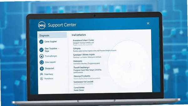 ��������Ϊһ̨�ִ��ʼǱ�������Ļ��ʾDell Support Center�����棬���沼����������๦���б�������ϡ��������¡�����״̬��ͼ�꣬����Ϊ��Լ�ĿƼ������䣬������ɾ�������