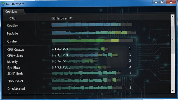 Dr. Hardware 硬件检测工具主界面预览图,展示CPU、内存、主板等硬件参数列表,界面简洁清晰,背景为深色科技感风格,软件名称Dr. Hardware出现在界面标题栏