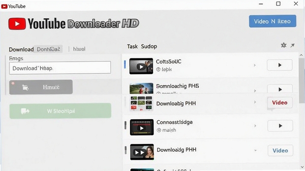 YouTube Downloader HD 软件主界面截图,展示简洁的下载输入框和任务列表,背景为浅灰色调,突出软件名称和功能按钮,整体风格现代化,清晰展示视频下载过程。