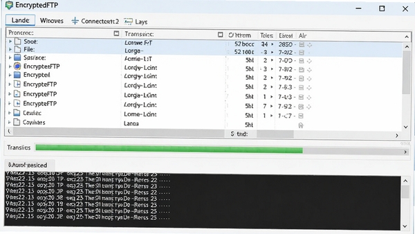 EncryptedFTP���н����ͼ��չʾ�����ɹ����ӷ��������״̬�������ļ��б���������Ⱥ���־��Ϣ����������������࣬ɫ�ʴ������ʣ�չʾ��������������״̬