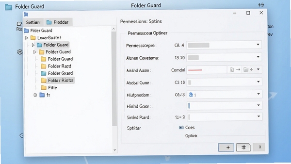 Folder Guard软件主界面预览图,展示其简洁清晰的设置窗口,左侧为文件夹树状结构,右侧为权限设置选项,背景为淡蓝色渐变,整体风格专业稳重
