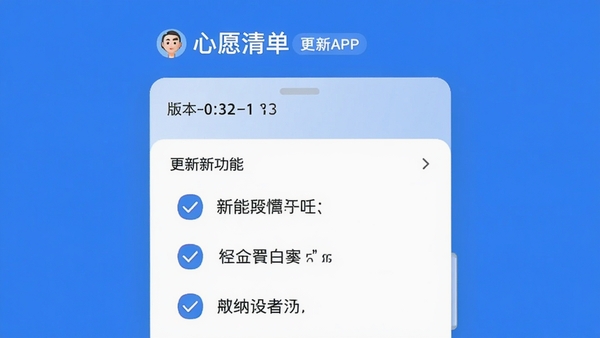 ��Ը�嵥APP������־ҳ�棬չʾ�汾�ź��¹����б�������Ϊ���Ĵ�ɫ�����Թ�ѡͼ�꣬ͻ����������