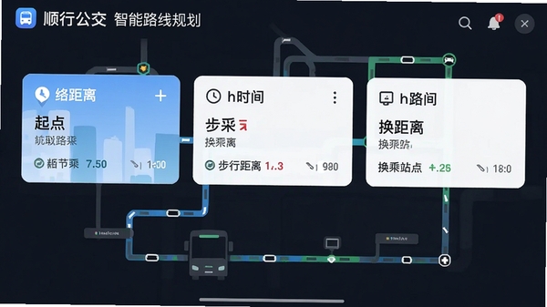 ˳�й���-·�߲�ѯ����·�߹滮���棬��ʾ��㵽�յ�Ķ���������Ƭ����עʱ�䡢���о��롢����վ�㣬����Ϊ����·��ʾ��ͼ��ɫ�ʴ�����������Ϣֱ���׶�