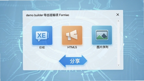 demo builder����ѡ�����ý��棬��ʾEXE��HTML5��ͼƬ���еȶ��������ʽͼ�꣬����Ϊ����ɫ�Ƽ��з�Χ��ͻ�������ı����