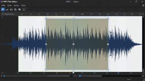MP3 File Editor��������Ƶ���ηŴ�༭�Ľ��棬��ʾ��ϸ�Ĳü����Ǻ�ѡ������������Ϊ����ͼ����������