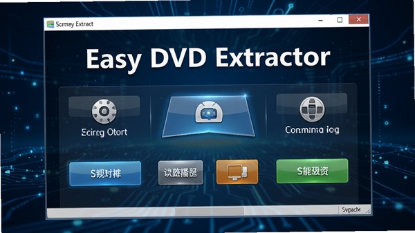 Easy DVD Extractor软件主界面截图,展示其简洁清晰的功能布局,背景为深蓝色科技感氛围,突出软件名称与主要操作按钮,整体画面明亮、细节丰富,适合作为软件介绍首图。