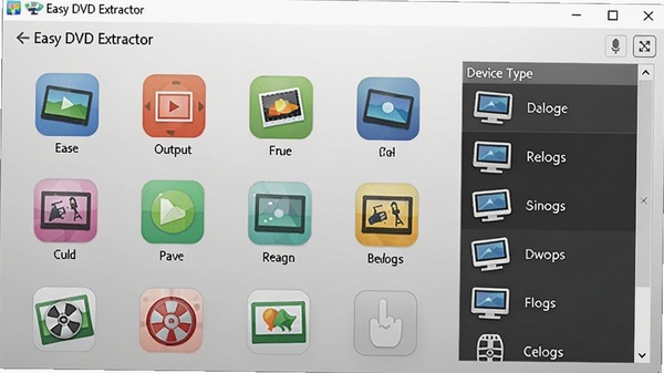 Easy DVD Extractor格式选择界面,展示多种输出格式图标与设备类型列表,背景为浅灰色渐变,图标色彩鲜艳,突出格式转换的多样性,画面清晰直观。