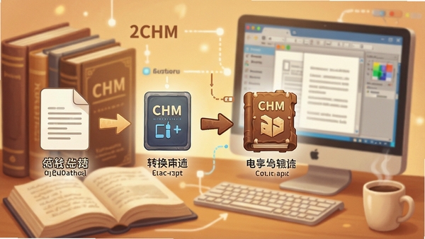 Convert2CHM����ʹ���ܽ�ʾ��ͼ��չʾ�Ӷ���ĵ�ת��ΪCHM������Ĺ��̣��������鱾�͵���Ԫ�أ�ɫ����ů��ϸ�ڷḻ������Booguģ������