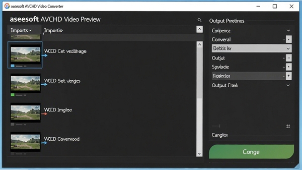 Aiseesoft AVCHD Video Converter����������Ԥ��ͼ��չʾ��Ƶ�ļ������б��������ʽѡ������ת����ť������������������������ɫ������������רҵ