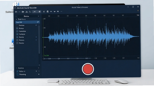 Absolute Sound Recorder������Ԥ��ͼ�����������������ɫ����������������ʾ���������ζ�̬���������Ϊ�豸ѡ���б����ײ�����Ŀ�ĺ�ɫԲ��¼����ť������Ϊ���ĵ������棬������רҵ������
