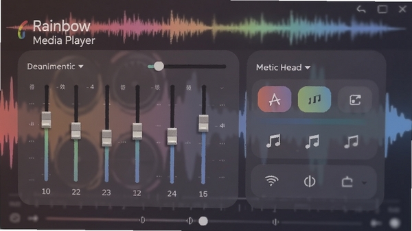 �Ӳ����磨Rainbow Media Player����Ƶ���������д����ʾ��������������Чģʽѡ�����Ϊ���ֲ���ͼ��ɫ����ͣ�ǿ��������Ƶ��������