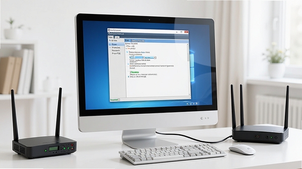 ADSL����������ʹ�ó���ͼ��һ̨̨ʽ���������磬��Ļ��ʾ�������棬��Χ��·�������豸��������������