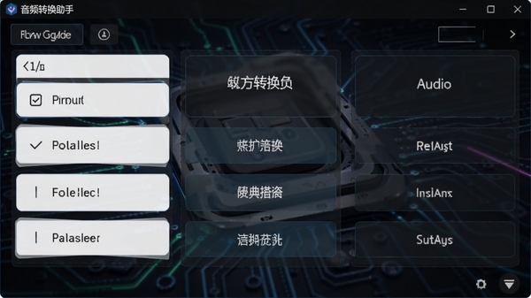 音频转换助手格式选择界面截图,显示多种音频格式选项,背景为深色科技感风格,突出软件的强大转换功能