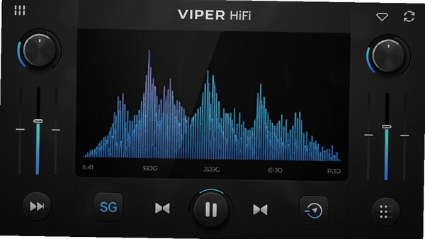 VIPER HiFi���ֲ����������棬��ɫ�������м�����Ƶ���ӻ�Ƶ�ף����ܻ����ž�������ť����Чģʽͼ�꣬������Ƽ���ʮ�㣬������Ⱦ