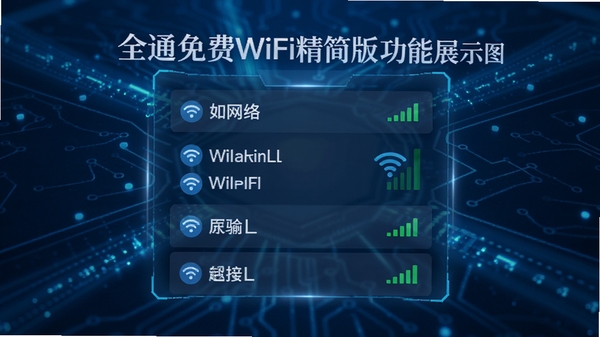 ȫͨ���WiFi����湦��չʾͼ������������ʾɨ�赽�����������б���ÿ���������������ź�ǿ��ͼ�꣬����Ϊ�Ƽ���ʮ�����ɫ��Ч��������������