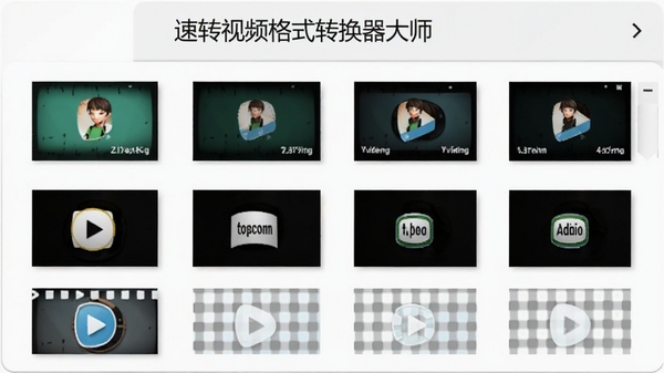 速转视频格式转换器大师的格式选择菜单展开示意图,展示多种视频和音频格式选项,背景为干净的白色,突出菜单内容