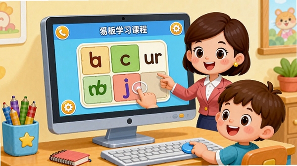 ���׿ζ�ͯ��γ�ѧϰ���棬�����п�ͨ��ʦ���ڽ���ƴ����ĸ����Ļ������קƴͼ����Ԫ�أ����ӽ�ɫ�ڻ��ֵص��������������Ի�����ɫ�����ޣ�ϸ�ڷḻ