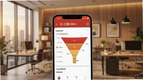 ��ȦCRM+ �ֻ�����չʾ��ǰ��Ϊ�����ֻ���Ļ��ʾ�ͻ��б�������©��ͼ��������Ϊ�ִ��칫�ҳ�����ůɫ����ϸ�ڷḻ����Ʒ��Ⱦ���