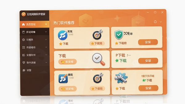 ������ά�����ܼҽ��棬չʾ���������Ƽ��б������������밲װ��ť���������ůɫ����Ƭ���֣����������ڵ����������ʾ