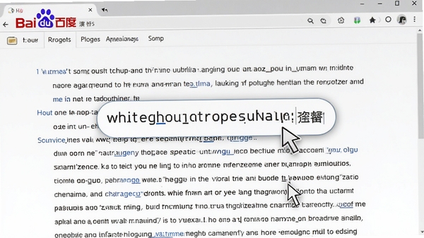 百度工具栏翻译功能演示,鼠标选中英文单词,弹出中文释义气泡,背景为英文网页,整体风格专业清晰
