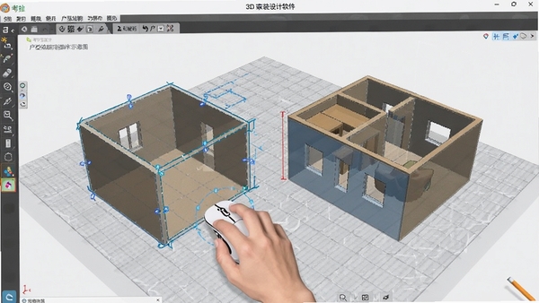 ����è3D��װ����������ͻ��ƹ��ܲ���ʾ��ͼ������չʾ�û�ͨ�������ק����ǽ�壬�����Զ�����3D�ṹ������Ϊ��͸��������ƽ�棬ͻ�����ƹ��ߺ;�׼��