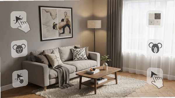 ����è3D��װ�������ģ���زĿ�Ӧ��Ч��ͼ������������һ�����û����д�����ɵ��ִ�����һ�ǣ�����ɳ�����輸����صƺ͹һ�����Χ�а�͸����ͼ��ָʾ�ز���ק���������дʵ����Ӱ��Ȼ