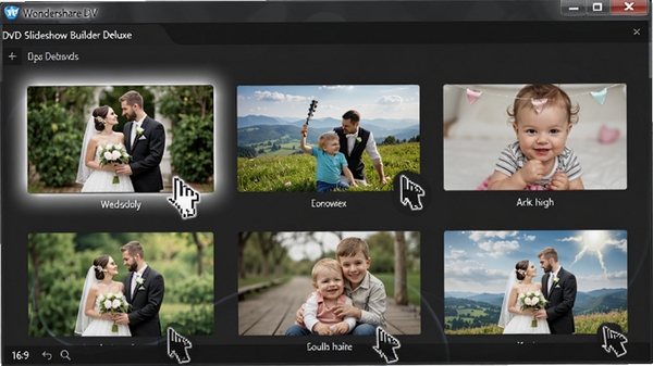 Wondershare DVD Slideshow Builder Deluxeģ��ѡ����棬չʾ���׻������С���ͯ�ɳ�����Ļõ�Ƭģ������ͼ�����������������ͣЧ������Χ����͹��Σ������ηḻ����������������Դ�Ķ����ԣ�16:9��ͼ��������Ⱦ