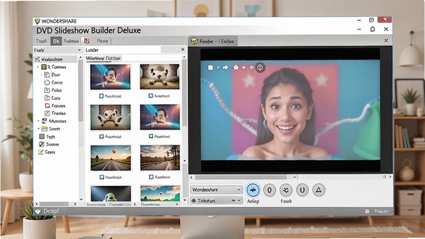 һ�Ÿɾ������������Ļǰ��Wondershare DVD Slideshow Builder Deluxe��������չʾ������ز��б����Ҳ�Ԥ�����ڣ�����������ɫ�����ޣ�����Ϊ��Լ�Ҿӻ�������������ܰʵ�ã�ͻ�������������沼�ֺ��Ѻò����У�16:9��ͼ������ϸ��
