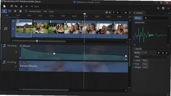 Wondershare DVD Slideshow Builder Deluxeʱ����༭���棬��ʾ��Ƭ��������ֹ������Ļ��������������ߺ����ֶ���������壬����רҵ����࣬ɫ�����ʣ�������������Ƶ����Ļ�༭�ϵ�����ԣ�16:9��ͼ���߷ֱ���
